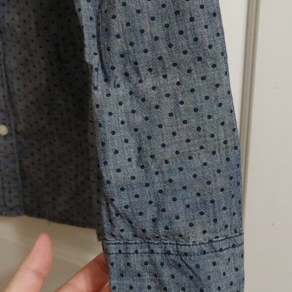 OLD NAVY men's grey blue button down long sleeves dress short polka dot - Picture 6 of 8